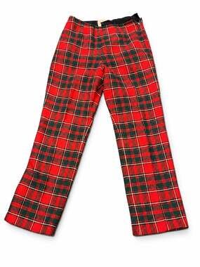 Vintage Pendleton Womens 14 Red Tartan Plaid Virgin Wool Pants USA Lining Flaw